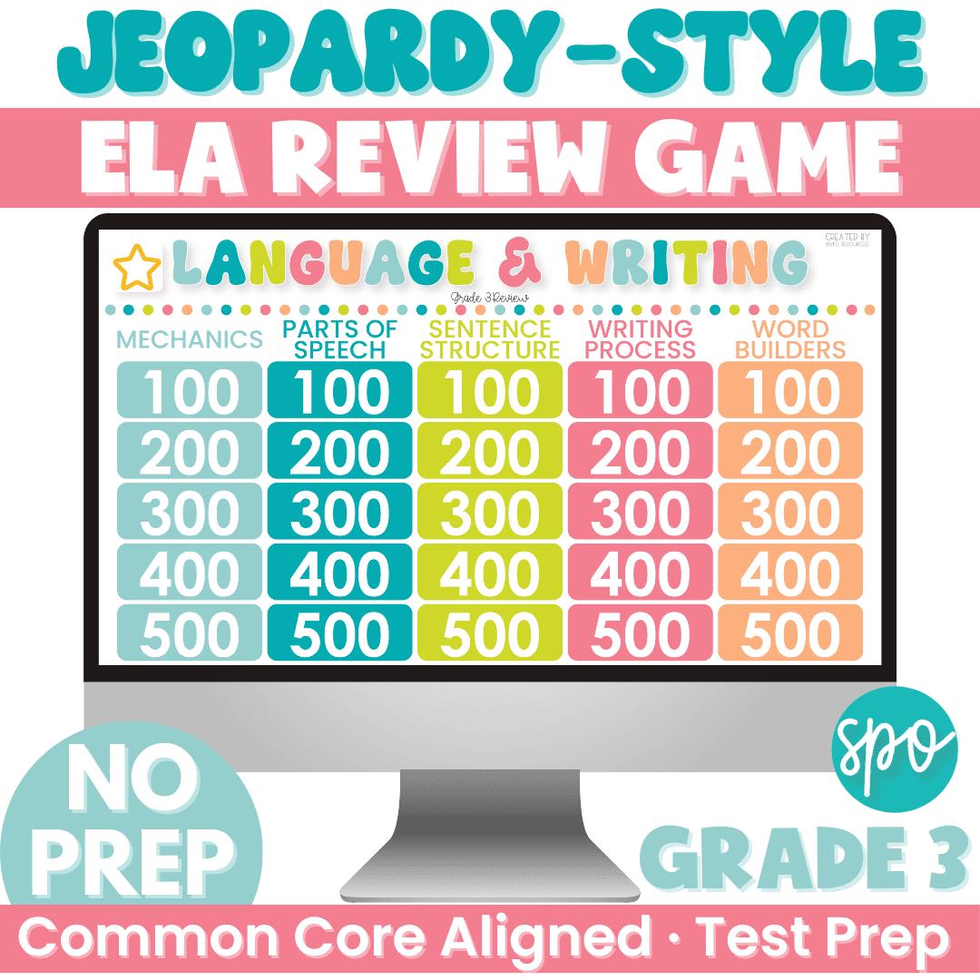 3RD language Grade ELA Jeopardy style review game