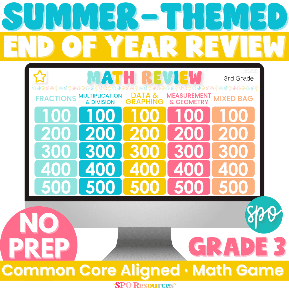 3rd Grade Math EOY Review Game Summer Themed