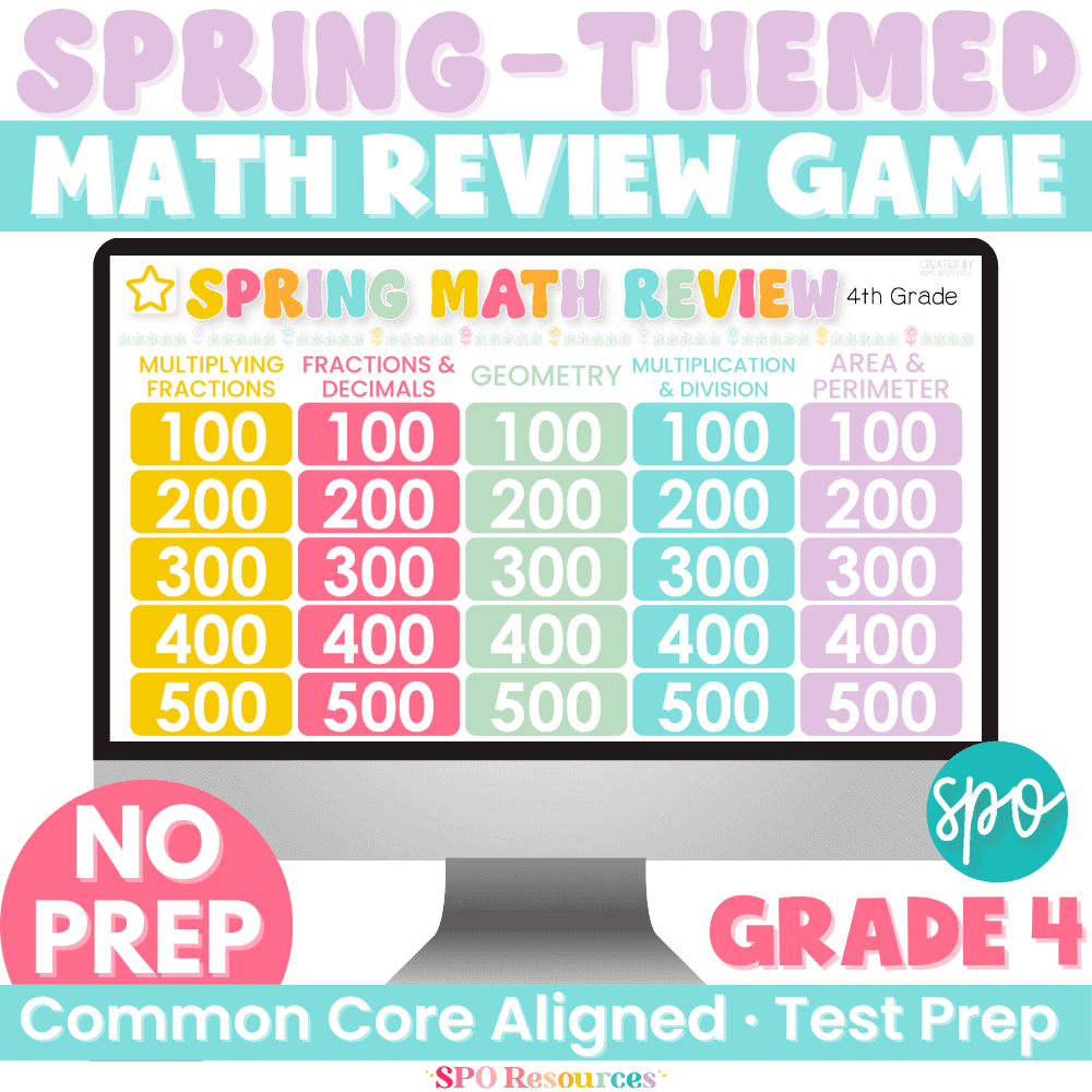 4th Grade Math Spiral Review Jeopardy Game