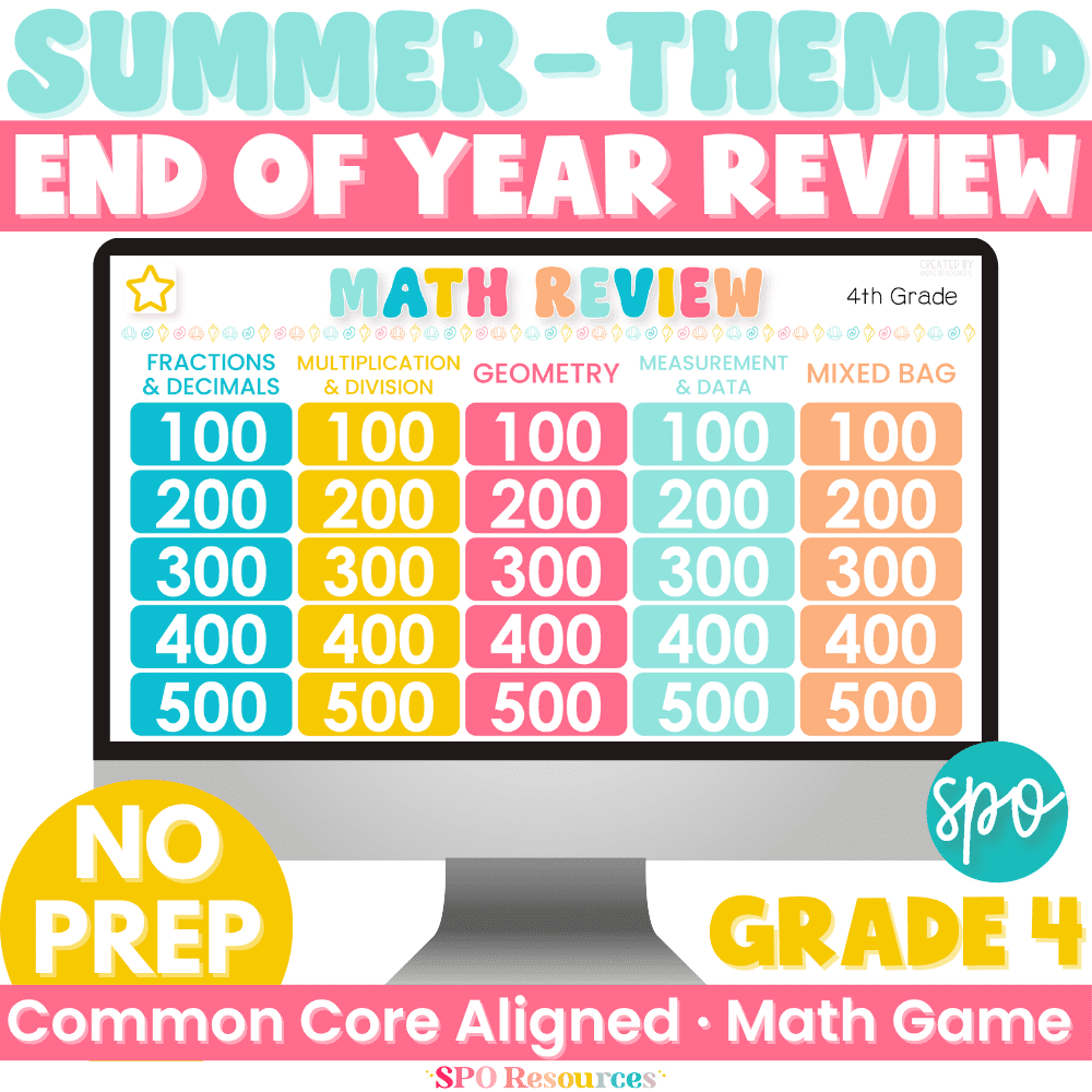 4th Math EOY Review Game Summer Themed