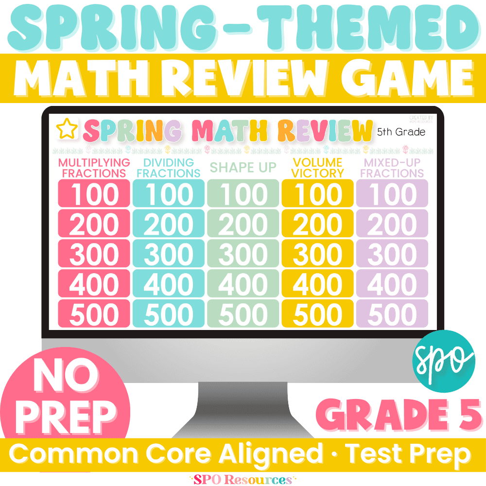 5th Grade Math Spiral Review Jeopardy Game