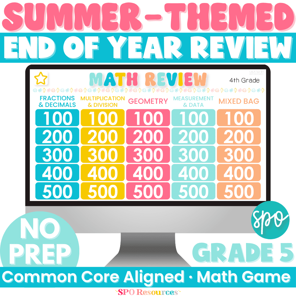 5th Math EOY Review Game Summer Themed