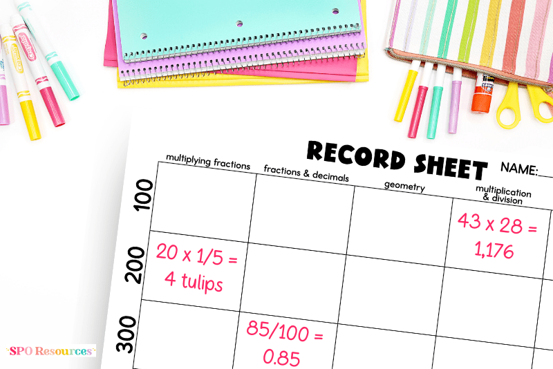 math test prep game student record sheet accountability tracker