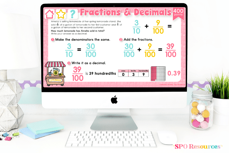 math test prep explanation slide fractions and decimals practice test question 4th grade